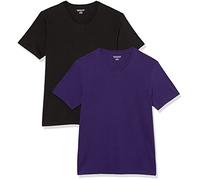 Amazon Essentials Camiseta de manga corta con cuello de pico Hombre, Paquete de 2, Negro/Morado Oscuro, M