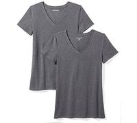 Amazon Essentials Camiseta de Manga Corta con Cuello en Pico y Corte Recto Mujer, Pack de 2, Carbón Mezcla, XXL