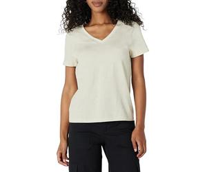 Amazon Essentials Camiseta de Manga Corta con Cuello en V 100 % Algodón, Corte Estándar Mujer, Arena Mezcla, L