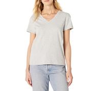 Amazon Essentials Camiseta de Manga Corta con Cuello en V 100 % Algodón, Corte Estándar Mujer, Gris Claro Mezcla, S