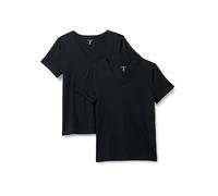 Amazon Essentials Camiseta de Manga Corta con Cuello en V 100 % Algodón, Corte Estándar Mujer, Pack de 2, Negro, S