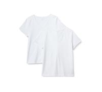 Amazon Essentials Camiseta de Manga Corta con Cuello en V 100 % Algodón, Corte Estándar Mujer, Pack de 2, Blanco, M