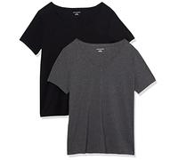 Amazon Essentials Camiseta de Manga Corta con Cuello en V de Talla Grande Mujer, Pack de 2, Negro/Carbón Mezcla, 5XL Grande