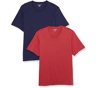 Amazon Essentials Camiseta de manga corta con cuello en V para hombre, ajuste regular, paquete de 2 (disponible en tallas para grandes y altos), color azul marino/rojo oscuro, talla S