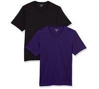 Amazon Essentials Camiseta de manga corta con cuello en V para hombre, ajuste regular, paquete de 2, negro/morado oscuro, talla 5XL grande