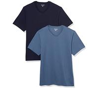 Amazon Essentials Camiseta de manga corta con cuello en V para hombre (disponible en tallas para grandes y altos), paquete de 2, azul oscuro/azul marino, talla S