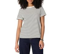 Amazon Essentials Camiseta de Manga Corta con Cuello Redondo 100 % Algodón, Corte Estándar Mujer, Cáscara de Huevo Negro Rayas Marineras, XL