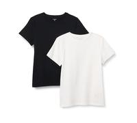 Amazon Essentials Camiseta de Manga Corta con Cuello Redondo 100 % Algodón, Corte Estándar Mujer, Pack de 2, Blanco/Negro, XS