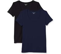 Amazon Essentials Camiseta de Manga Corta con Cuello Redondo y Corte Estándar (Disponible en Tallas Grandes) Mujer, Pack de 2, Negro/Azul Marino, XL