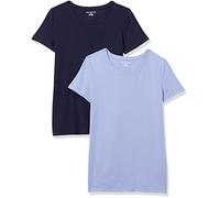 Amazon Essentials Camiseta de Manga Corta con Cuello Redondo y Corte Recto Mujer, Pack de 2, Azul Marino/Morado, XS