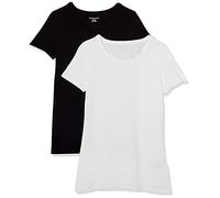 Amazon Essentials Camiseta de Manga Corta con Cuello Redondo y Corte Recto Mujer, Pack de 2, Blanco/Negro, XXL