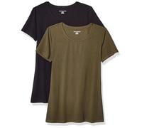 Amazon Essentials Camiseta de Manga Corta con Cuello Redondo y Corte Recto Mujer, Pack de 2, Negro/Verde Oliva, S