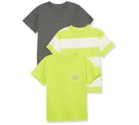 Amazon Essentials Camiseta de Manga Corta con diseño Actual Unisex Niño, Pack de 3, Blanco Raya de Rugby/Carbón Mezcla/Verde Lima, 2 años