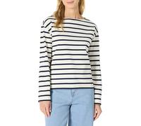 Amazon Essentials Camiseta de manga larga con cuello barco 100 % algodón pesado Mujer, Cáscara de Huevo Azul Marino Mariner Rayas, S