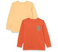 Amazon Essentials Camiseta de Manga Larga con puños Acanalados Unisex Niño, Pack de 2, Naranja Claro/Naranja Rosado Serpiente, 5 años