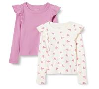 Amazon Essentials Camiseta de Manga Larga con Volantes Niña, Pack de 2, Malva/Mariposas, 2 años