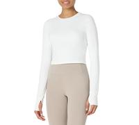 Amazon Essentials Camiseta Deportiva FormFlex, Suave, de Manga Larga, Corte Ajustado, para Entrenamiento y Llevar con Capas Mujer, Blanco, XS