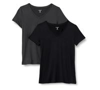 Amazon Essentials Camiseta Elástica de Secado Rápido, Manga Corta y Cuello en V (Hay Tallas Grandes) Mujer, Paquete de 2, Grafito Mezcla/Negro, S
