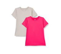 Amazon Essentials Camiseta Elástica de Secado Rápido, Manga Corta y Cuello Redondo para Gimnasio (Disponible en Tallas Grandes) Mujer, Lot de 2, Beige/Rosa Intenso, XXL