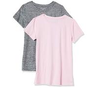 Amazon Essentials Camiseta Elástica de Secado Rápido, Manga Corta y Cuello Redondo para Gimnasio (Disponible en Tallas Grandes) Mujer, Lot de 2, Gris Teñido Multicolor/Rosa Claro, S