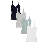 Amazon Essentials Camiseta Interior Ajustada de Punto con Cuello de Pico (Disponible en Tallas Grandes) Mujer, Pack de 4, Azul Marino/Blanco/Gris Mezcla/Verde Salvia, XL