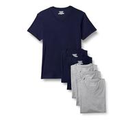Amazon Essentials Camiseta Interior con Cuello en V, Transpirable, Algodón Hombre, Pack de 6, Azul Marino/Gris Chiné Moyen, XS
