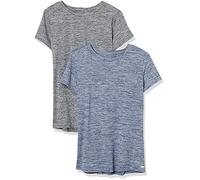 Amazon Essentials Camiseta Tech Stretch de manga corta con cuello redondo para mujer (disponible en tallas extragrandes), paquete de 2, negro jaspeado/azul marino jaspeado, talla XXL