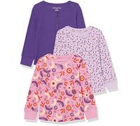 Amazon Essentials Camiseta térmica de Punto de Manga Larga Niña, Pack de 3, Morado/Folk Floral, 2 años
