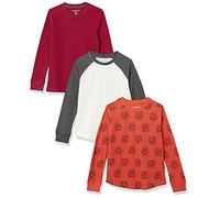 Amazon Essentials Camiseta térmica de Punto de Manga Larga Niño, Pack de 3, Blanco/Naranja Tigre/Rojo, 10 años