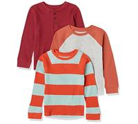 Amazon Essentials Camiseta térmica de Punto de Manga Larga Niño, Pack de 3, Burdeos/Gris/Naranja Raya de Rugby, 4 años