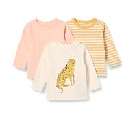 Amazon Essentials Camisetas de Manga Larga 100 % Algodón de Corte Holgado Unisex Bebés, Pack de 3, Guepardo/Rayas, 0 meses