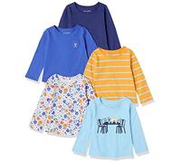 Amazon Essentials Camisetas de manga larga para niñas, paquete de 5, azul/lunares florales, XS
