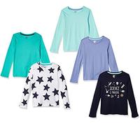 Amazon Essentials Camisetas Manga Larga Niña, Pack de 5, Multicolor/Estrellas, 8 años