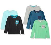 Amazon Essentials Camisetas Manga Larga Niño, Pack de 5, Monstruos/Multicolor/Rayas, 6-7 años