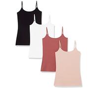 Amazon Essentials Camisola Ajustada para Mujer, Paquete de 4, Negro/Rojo ladrillo/Rosa Polvoriento/Blanco, Talla S