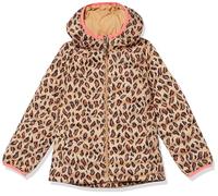Amazon Essentials Chaqueta Acolchada con Capucha, Plegable, Ligera y Resistente a la Lluvia Niña, Camel Estampado de Guepardos, 2 años