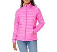 Amazon Essentials Chaqueta Acolchada Ligera de Manga Larga, Plegable, Resistente a la Lluvia (Disponible en Tallas Grandes) Mujer, Rosa Fluorescente, S