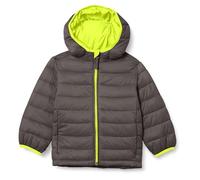 Amazon Essentials Chaqueta acolchada, ligera y resistente al agua, con capucha, para niños, gris oscuro, amarillo neón, 8 años
