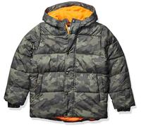 Amazon Essentials Chaqueta Gruesa y Acolchada con Capucha Niño, Verde Militar Oscuro Patrón de Camuflaje, 8 años
