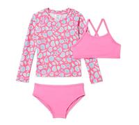 Amazon Essentials Conjunto de bikini de tres piezas de manga larga con protector de erupción Niña, Rosa Brillante/Conchas, 6-7 años