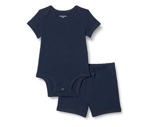 Amazon Essentials Conjunto de body y pantalón corto Unisex bebé, Azul Marino, Prematuro