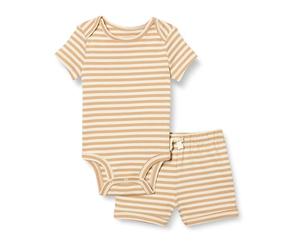 Amazon Essentials Conjunto de body y pantalón corto Unisex bebé, Camels Rayas, 12 meses