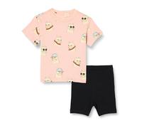 Amazon Essentials Conjunto de Camiseta y pantalón Corto de Ciclista Niña, Gato Simpático/Negro, 4 años