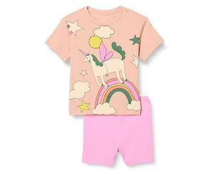 Amazon Essentials Conjunto de camiseta y pantalón corto para niña, color rosa/unicornio, talla XL