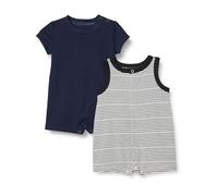 Amazon Essentials Conjunto de Peleles sin Mangas y de Manga Corta Unisex Bebés, Pack de 2, Azul/Rayas, 18 meses