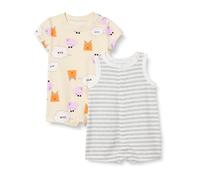 Amazon Essentials Conjunto de Peleles sin Mangas y de Manga Corta Unisex Bebés, Pack de 2, Beige Perros/Mezcla Rayas, Prematuro