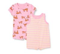 Amazon Essentials Conjunto de Peleles sin Mangas y de Manga Corta Unisex Bebés, Pack de 2, Rayas/Rosa Tigre, 18 meses
