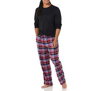 Amazon Essentials Conjunto de Pijama con Pantalón de Franela y Camiseta de Manga Larga Hombre, Azul Tartán Mixto/Negro, 3XL
