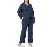 Amazon Essentials Conjunto de Pijama de Franela con Botones en la Parte Delantera y Manga Larga Mujer, Azul Marino Estampado de Lunares, XXL