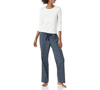 Amazon Essentials Conjunto para Dormir Ligero con Pantalón de Franela y Camiseta de Manga Larga Mujer, Azul Marino Lunares, M
